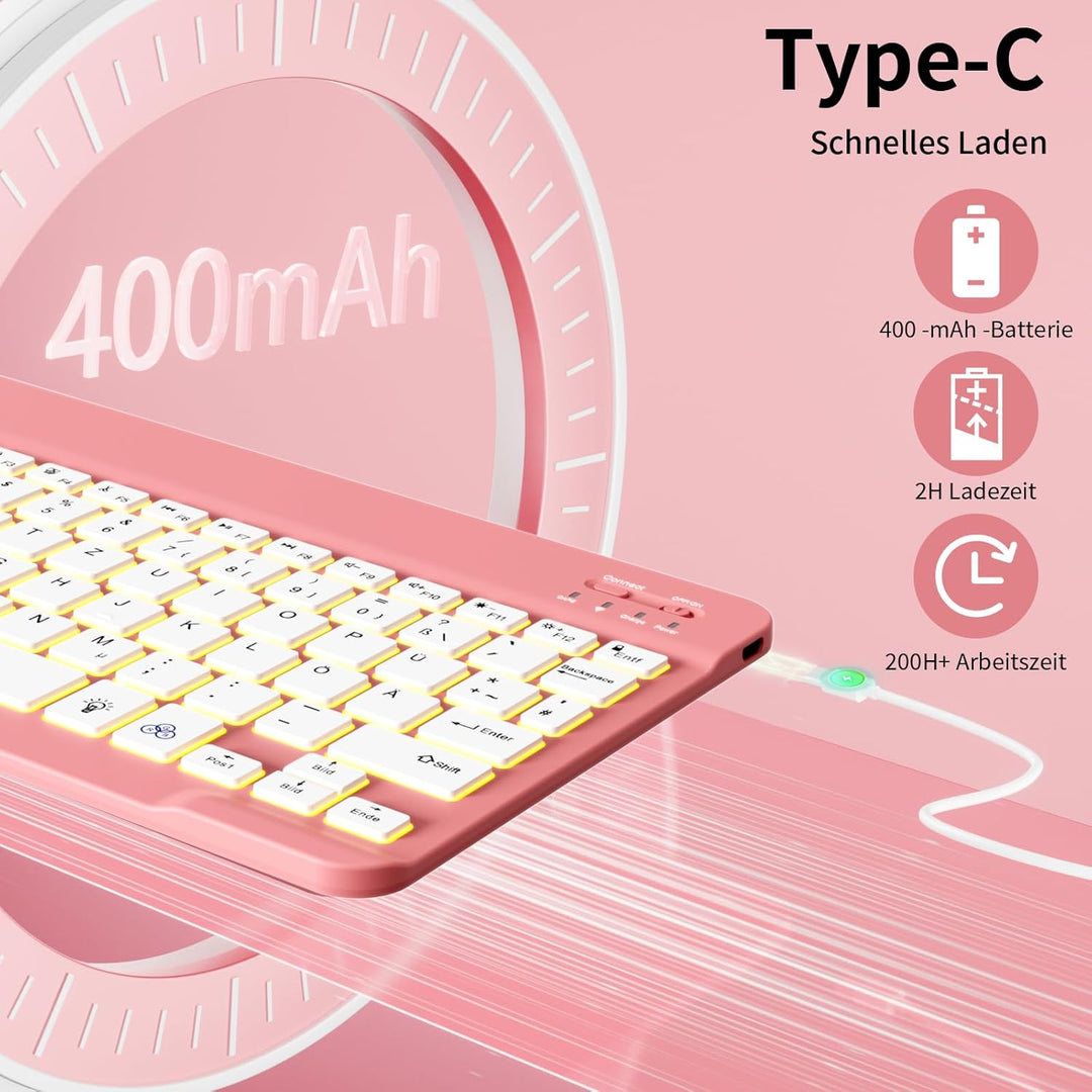 Hülle mit Tastatur für iPad A16 11/10 Generation (2025/2022, 11/10.9 Zoll)- 7 Farben Beleuchtete Mag
