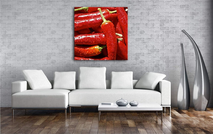 extrem scharfe Peperoni Format: 70x70 als Leinwandbild, Motiv fertig gerahmt auf Echtholzrahmen, Hoc