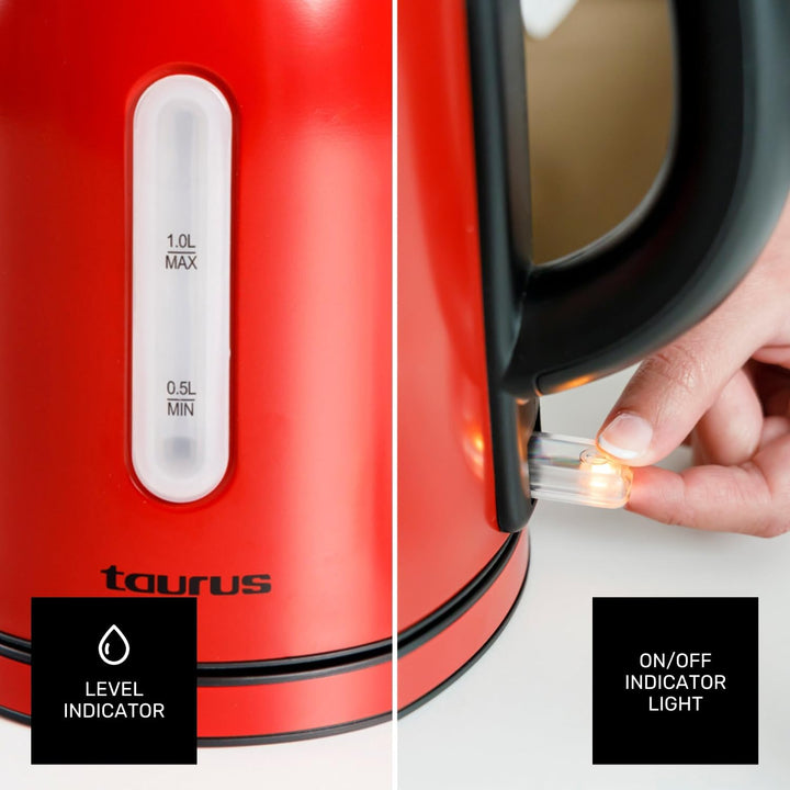 Taurus – Wasserkocher Vintage Compact Red 2400W | 1L | 360° Basis | Automatische Abschaltung | LED-A