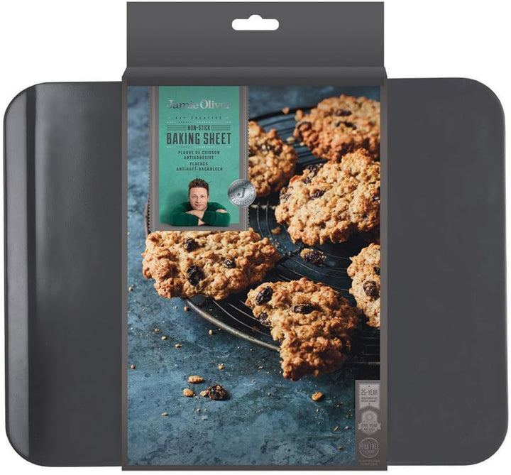 Jamie Oliver Antihaft Backplatte JB1015 randfreies, Flaches Backblech aus Karbonstahl. Perfekt für K
