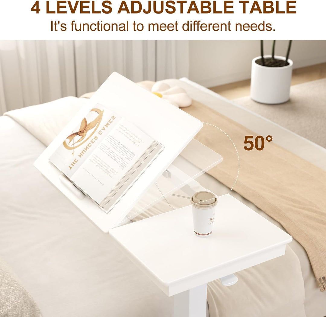 Massivholz-Beistelltisch mit Rollen, mobiler Stehtisch, 80 × 40 cm grosse Tischplatte, verstellbare