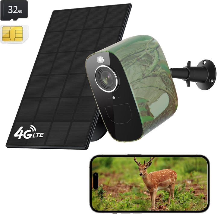 CCILAND 4G LTE Solar Wildkamera mit SIM Karte, 2K Überwachungskamera Aussen Akku mit Farbnachtsicht