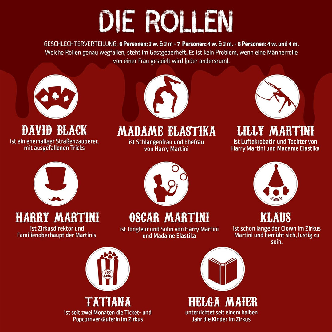 MORD bei Tisch - Krimidinner für zu Hause - 6 bis 8 Personen - Der Zirkus-Fall