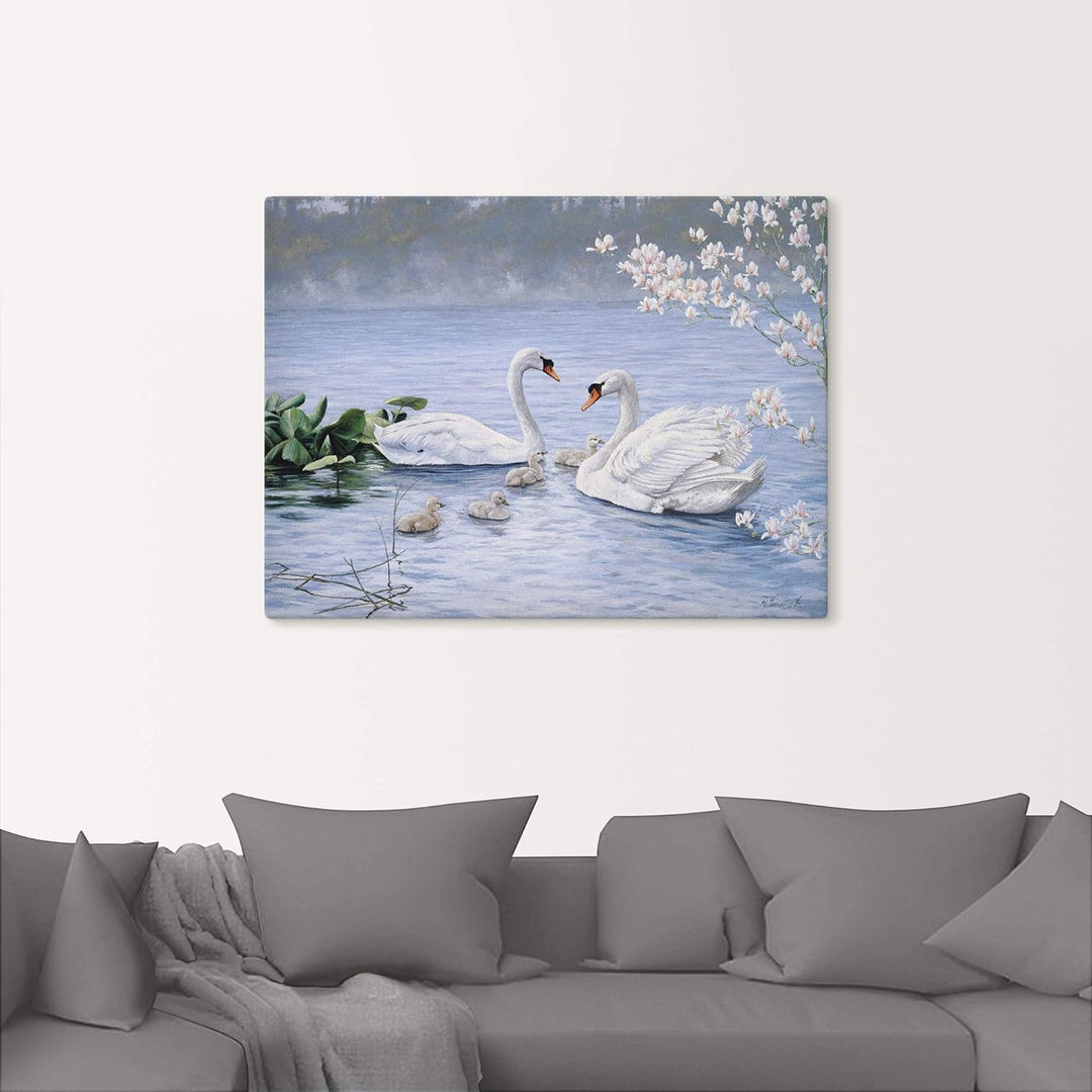 ARTland Leinwandbilder Wandbild Bild auf Leinwand 60x45 cm Wanddeko Schwan Tiere Vögel Schwanfamilie