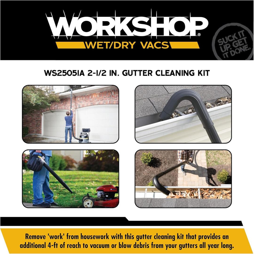 WORKSHOP Wet/Dry Vacs Staubsauger-Dachrinnen-Reinigungsset WS25051A 2-1/2 Zoll Nass-/Trockenladen Va