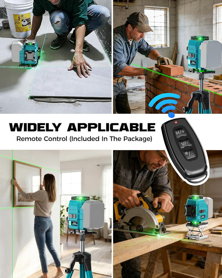 Ecarke 4D Kreuzlinienlaser Grün 16 Linien 4x360° mit Stativ, kompatibel mit Makita 18V Akku, Selbstn
