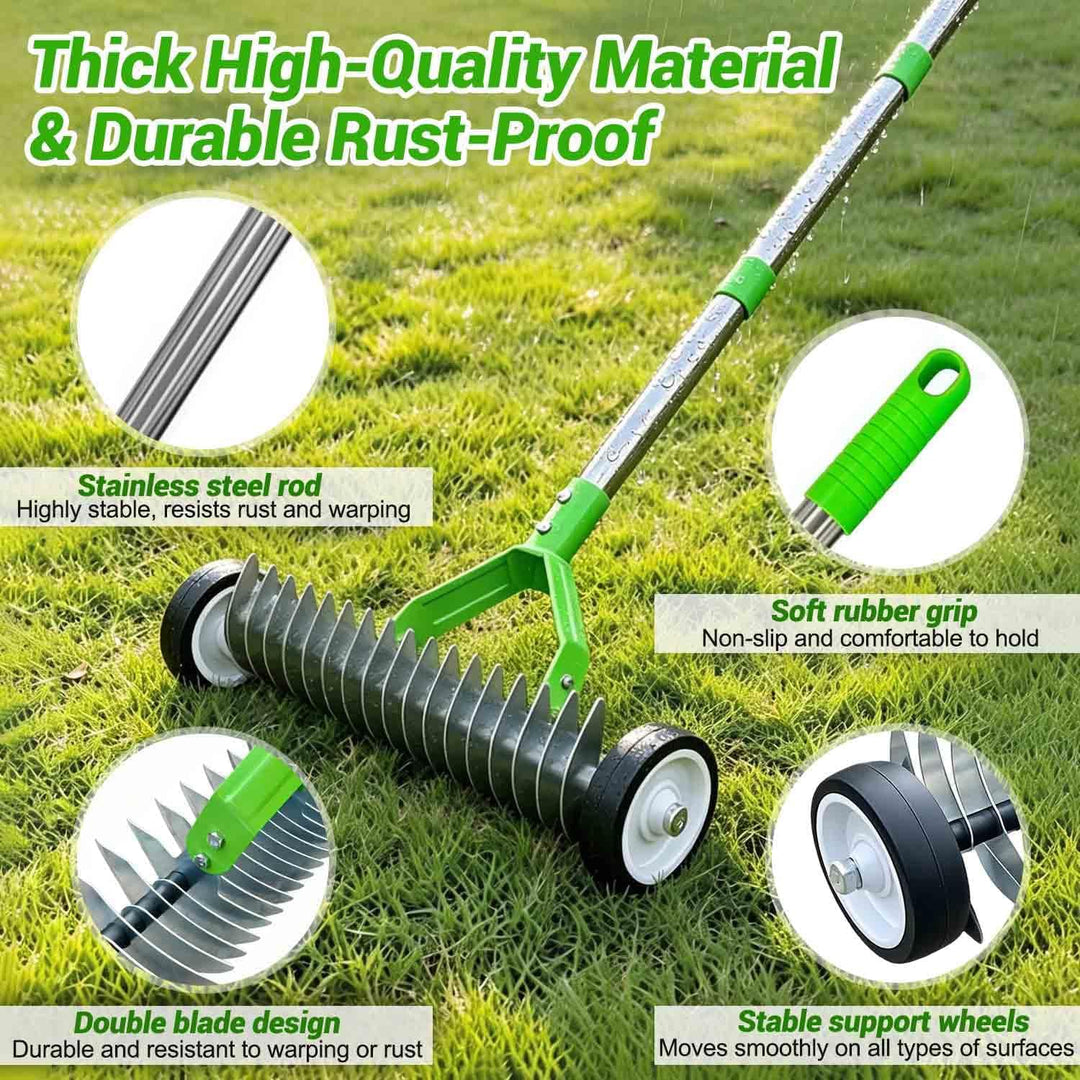 3-Section Handle Tube thatch Rake Rasenrechen Gartenspitzhacke rostfrei Nicht reibungsanfällig leich