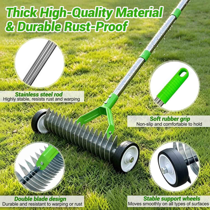 3-Section Handle Tube thatch Rake Rasenrechen Gartenspitzhacke rostfrei Nicht reibungsanfällig leich