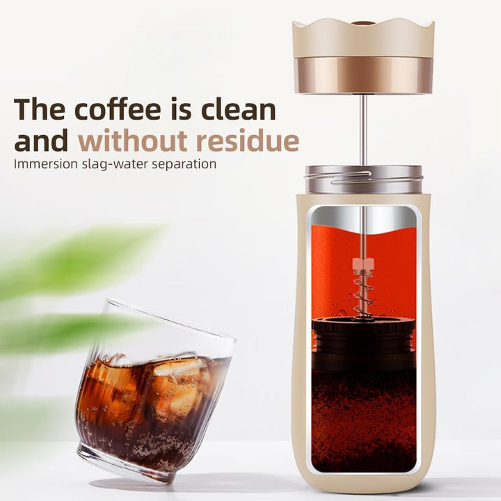 Tragbarer French-Press-Reisebecher, 320 ml, doppelwandig isolierter Edelstahl-Kaffeebereiter für gem