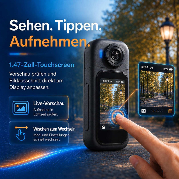 Body Camera with 180° Rotatable Lens and Water-Proof Case for Diving, WiFi Thumb-Sized Action Camera