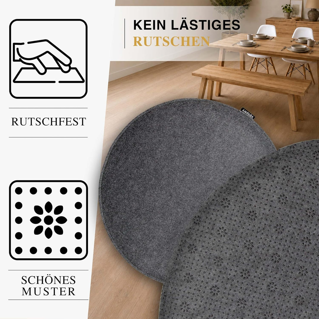 Ampara - 4er Set - Edle Stuhlkissen rund 40cm - rutschfest &amp; gemütlich, Sitzkissen rund aus Filz, gr