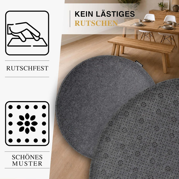 Ampara - 4er Set - Edle Stuhlkissen rund 40cm - rutschfest &amp; gemütlich, Sitzkissen rund aus Filz, gr