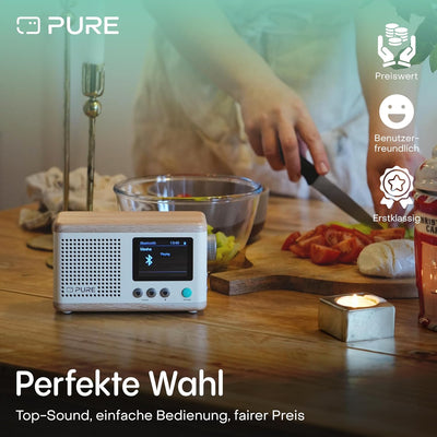 Pure Classic Mini Tragbares Digitalradio – DAB+ & UKW-Radio – Bluetooth 5.3 – 15 Stunden Akkulaufzei