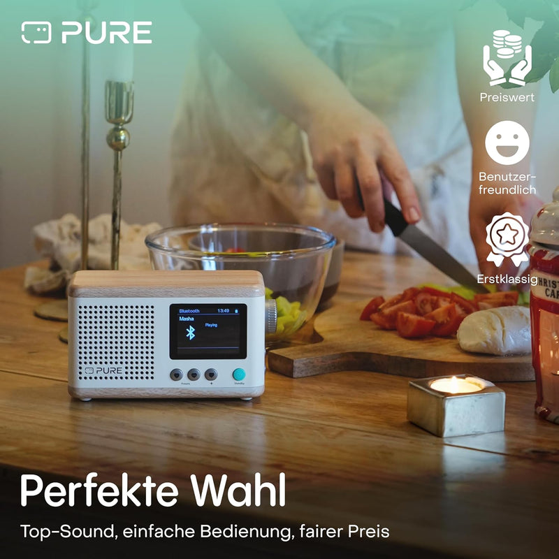 Pure Classic Mini Tragbares Digitalradio – DAB+ & UKW-Radio – Bluetooth 5.3 – 15 Stunden Akkulaufzei