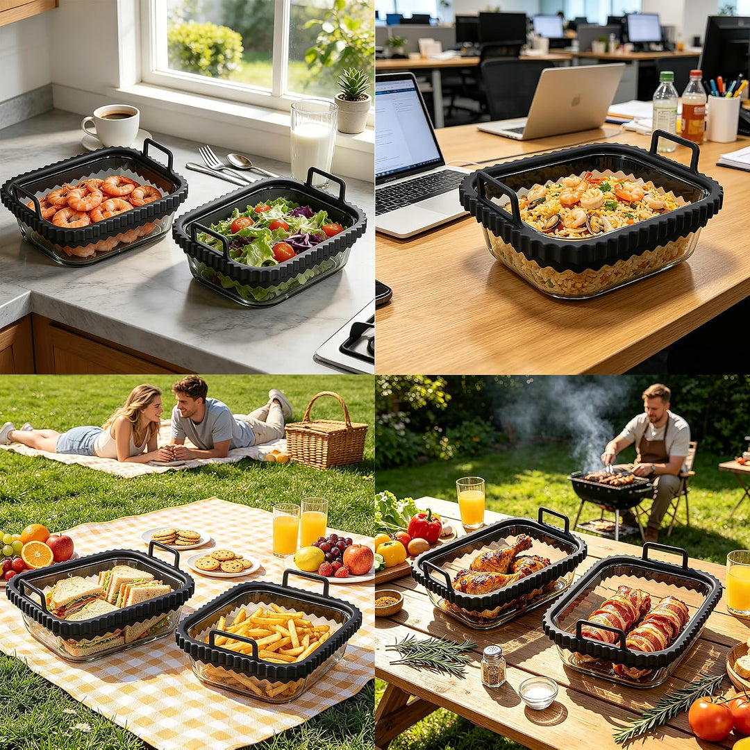 2 Stück Glas Auflaufform Airfryer für Ninja Cosori Philips, Airfryer Glasbehälter mit Herausnehmbare