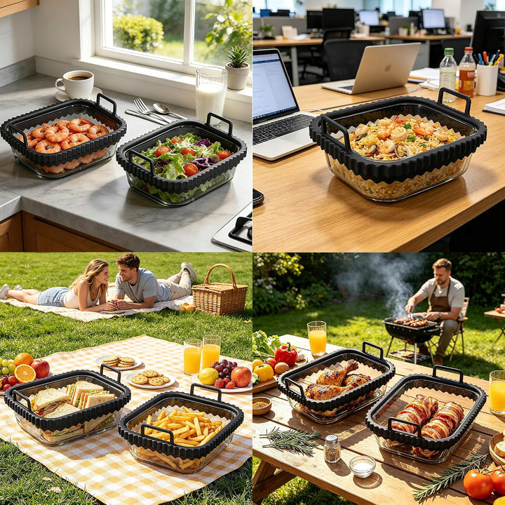 2 Stück Glas Auflaufform Airfryer für Ninja Cosori Philips, Airfryer Glasbehälter mit Herausnehmbare
