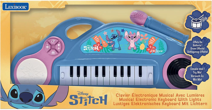 Lexibook, Disney Stitch, elektronisches Kinderklavier mit Lichteffekten, Blau Violett, K704D, Disney
