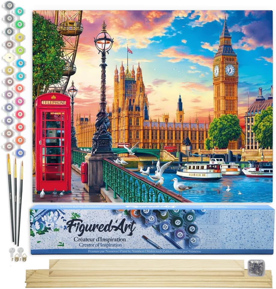 Figured'Art Malen Nach Zahlen Erwachsene Mit Rahmen Frühling in London - Paint by Numbers Basteln DI