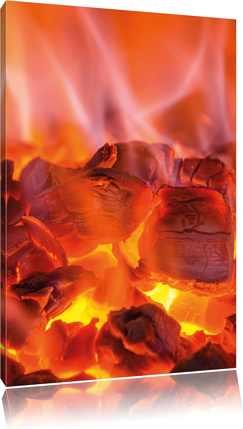 Holzkohle Feuer, Format: 100x70 auf Leinwand, XXL riesige Bilder fertig gerahmt mit Keilrahmen, Kuns