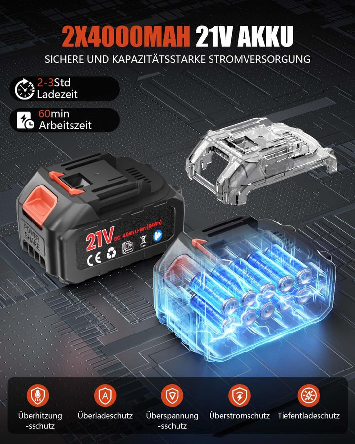 Rasentrimmer mit Akku, 850W Klappbarer Akku Freischneider mit 2X4.0AH Batterien, Akku Rasentrimmer &