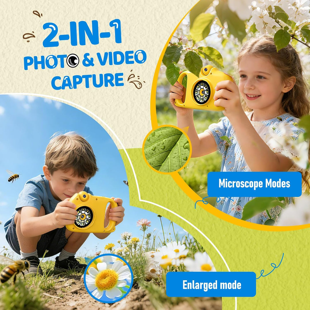 Mikroskop für Kinder,kinderkamera,2in1,1000X Microscope,1080P HD Digitalkamera für Kinder,2,4" IPS B
