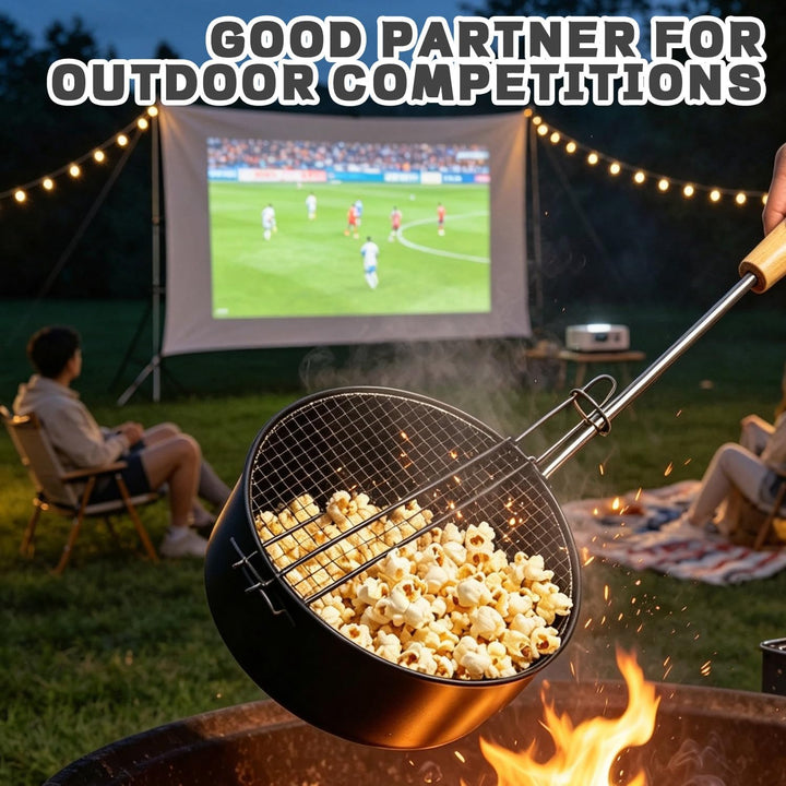 Popcorn Maker Lagerfeuer aus Hochwertigen Karbonstahl &amp; Sicherheitsgriff, Antihaft Outdoor Popcorn-P