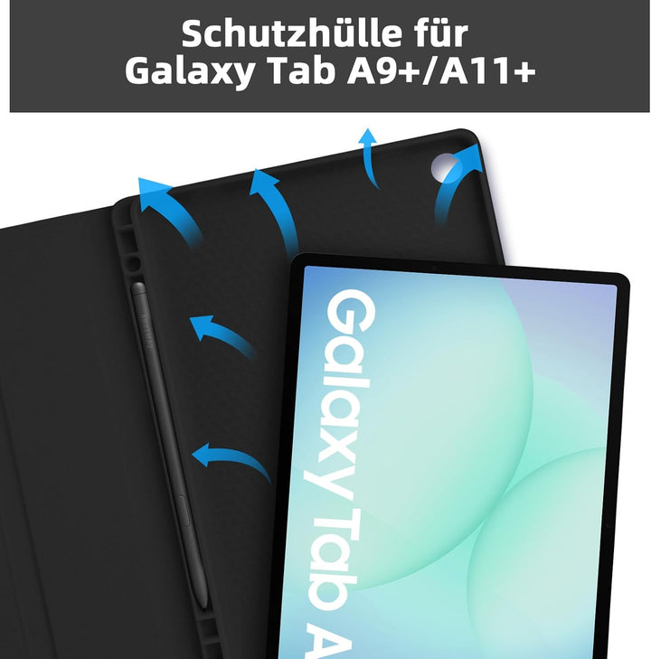 Bettdow für Samsung Galaxy Tab A11+/A9+ 11" Tastatur Hülle, Deutsch QWERTZ Layout Abnehmbarer Beleuc