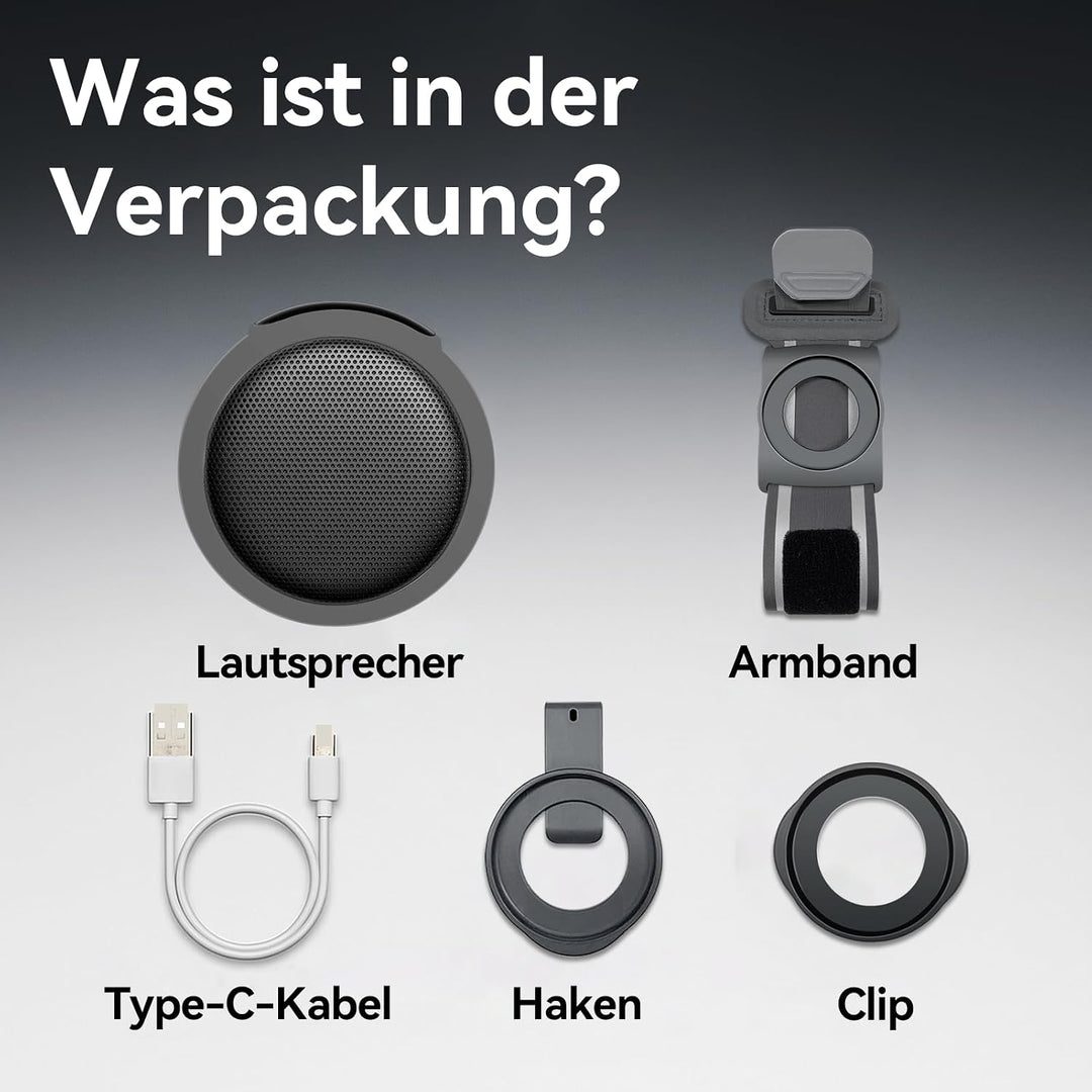 ANCwear Bluetooth 5.3 Lautsprecher Mini zum Anklemmen, Tragen und Aufhängen, IPX6 Spritzwasserschutz