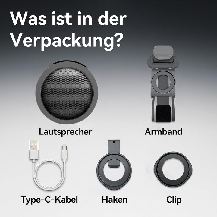 ANCwear Bluetooth 5.3 Lautsprecher Mini zum Anklemmen, Tragen und Aufhängen, IPX6 Spritzwasserschutz