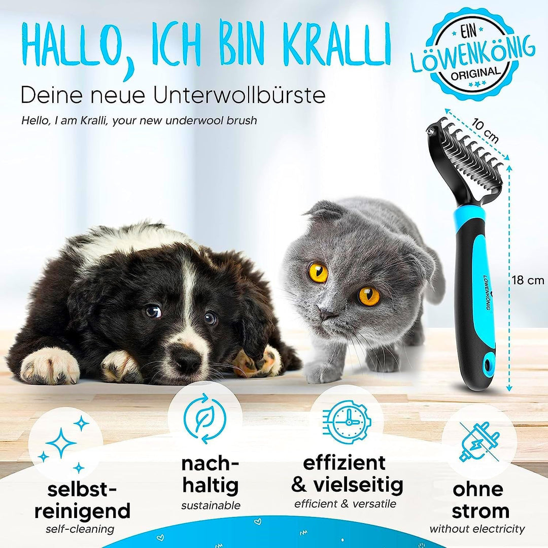 LÖWENKÖNIG® KRALLI 2.0 Verbesserte Unterfellbürste für Katzen & Hunde I Extrem effektiver Unterwollk