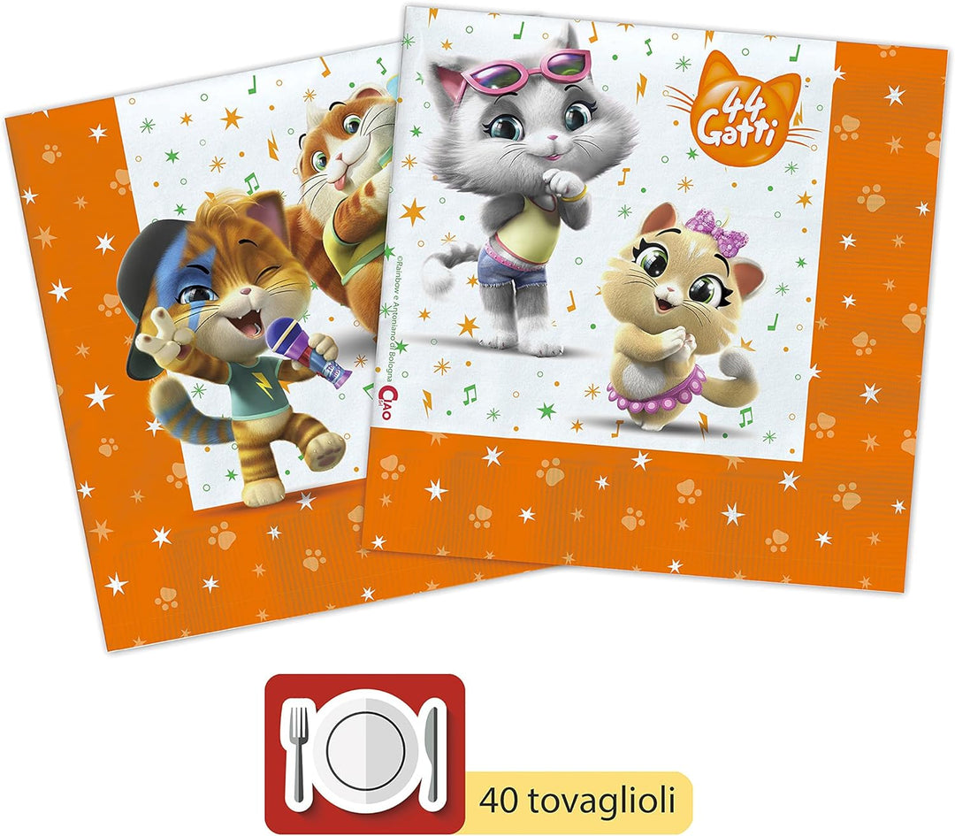 Ciao Y4961 44 Cats Party Tableware Set, Single, Mehrfarbig, 24 people