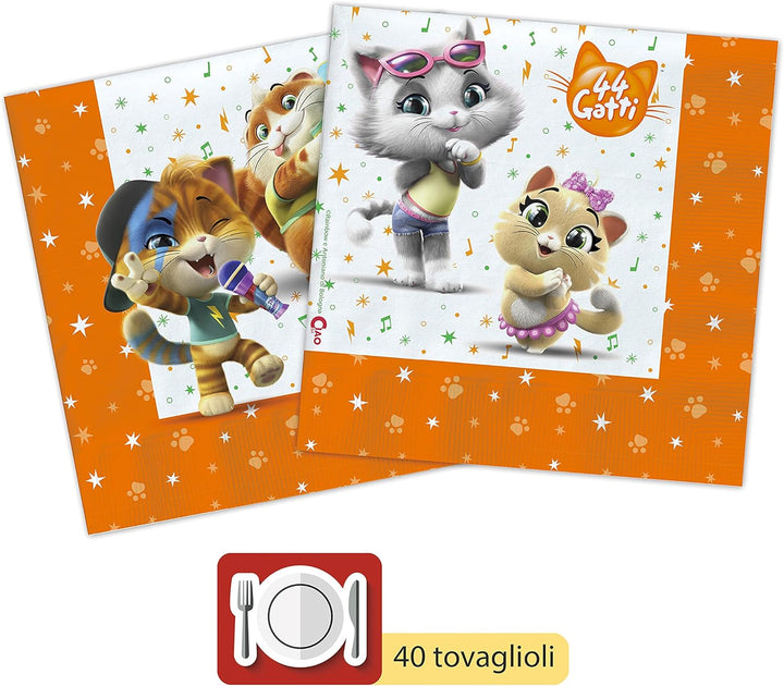 Ciao Y4961 44 Cats Party Tableware Set, Single, Mehrfarbig, 24 people