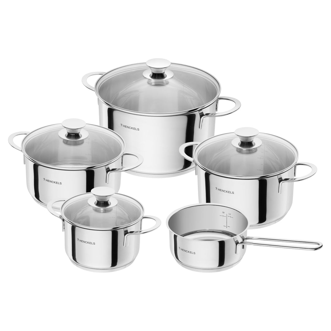 HENCKELS by ZWILLING Reflection Kochtopfset 5-teilig, Glasdeckel, Edelstahl, Alle Herdarten, Indukti