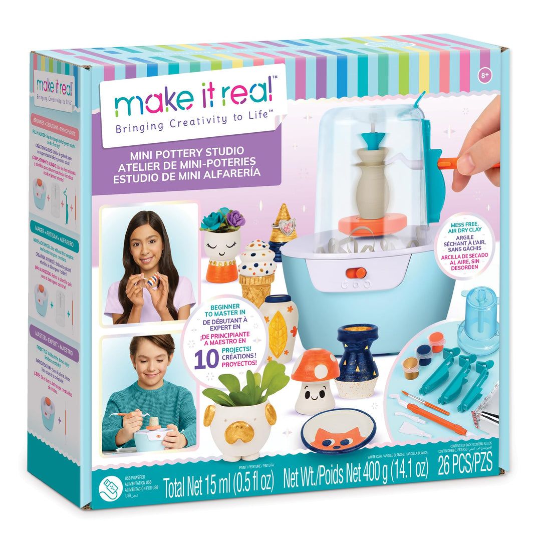 Make It Real 2901465 Mini Töpferstudio, DIY Töpferei Set und Modellier-Werkstatt für Kinder ab 8 Jah