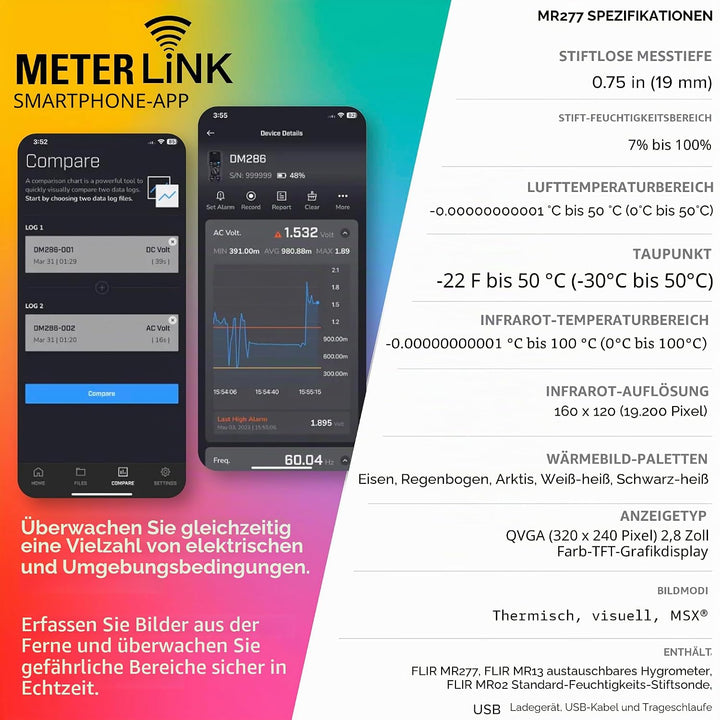 FLIR MR277 Materialfeuchtemessgerät integrierte Wärmebildkamera, Temperaturmessung, Berührungslose I
