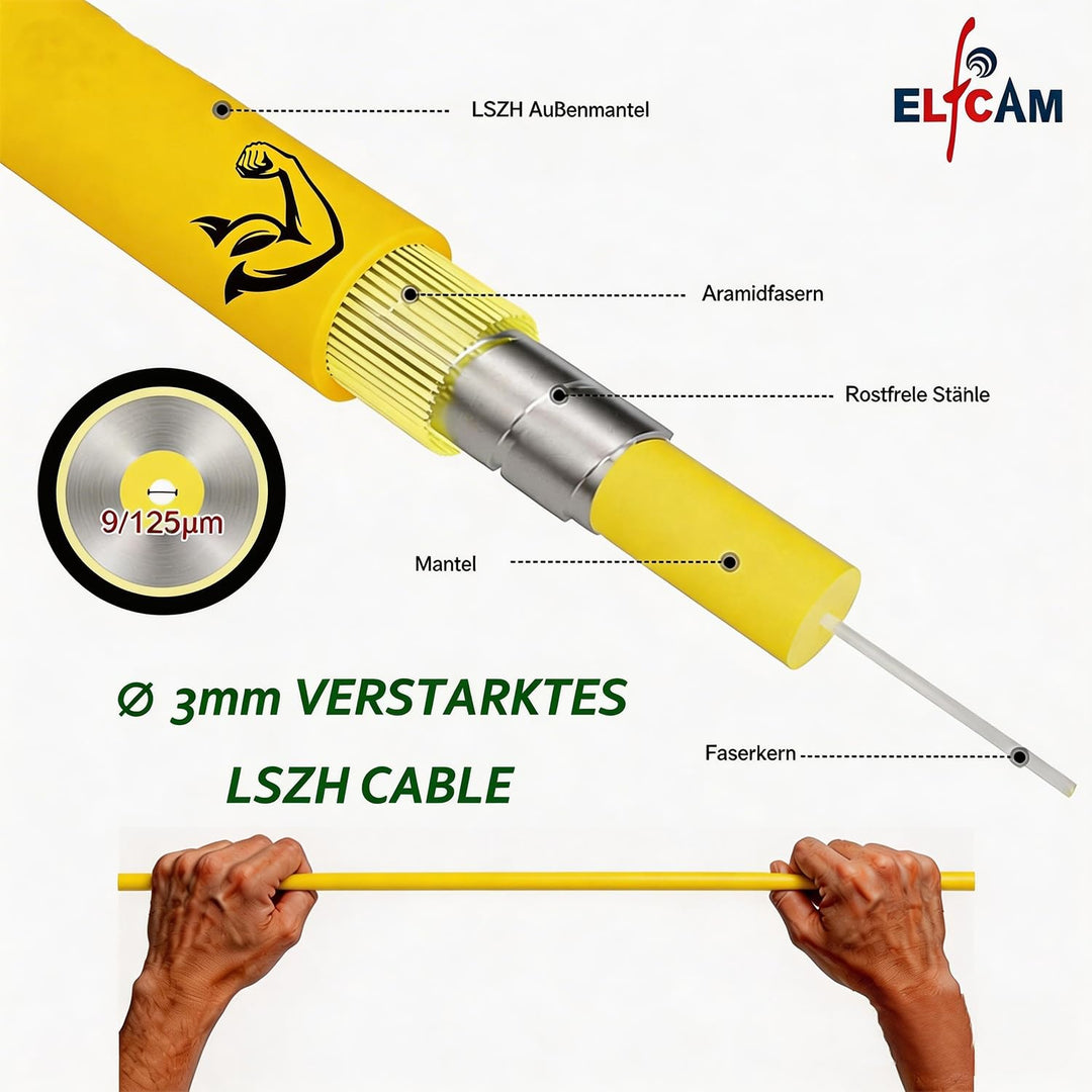 Elfcam® - 40m LWL Glasfaser-Kabel LC/APC auf SC/UPC Stecker, Simplex Singlemode 9/125μm OS2 Patchkab
