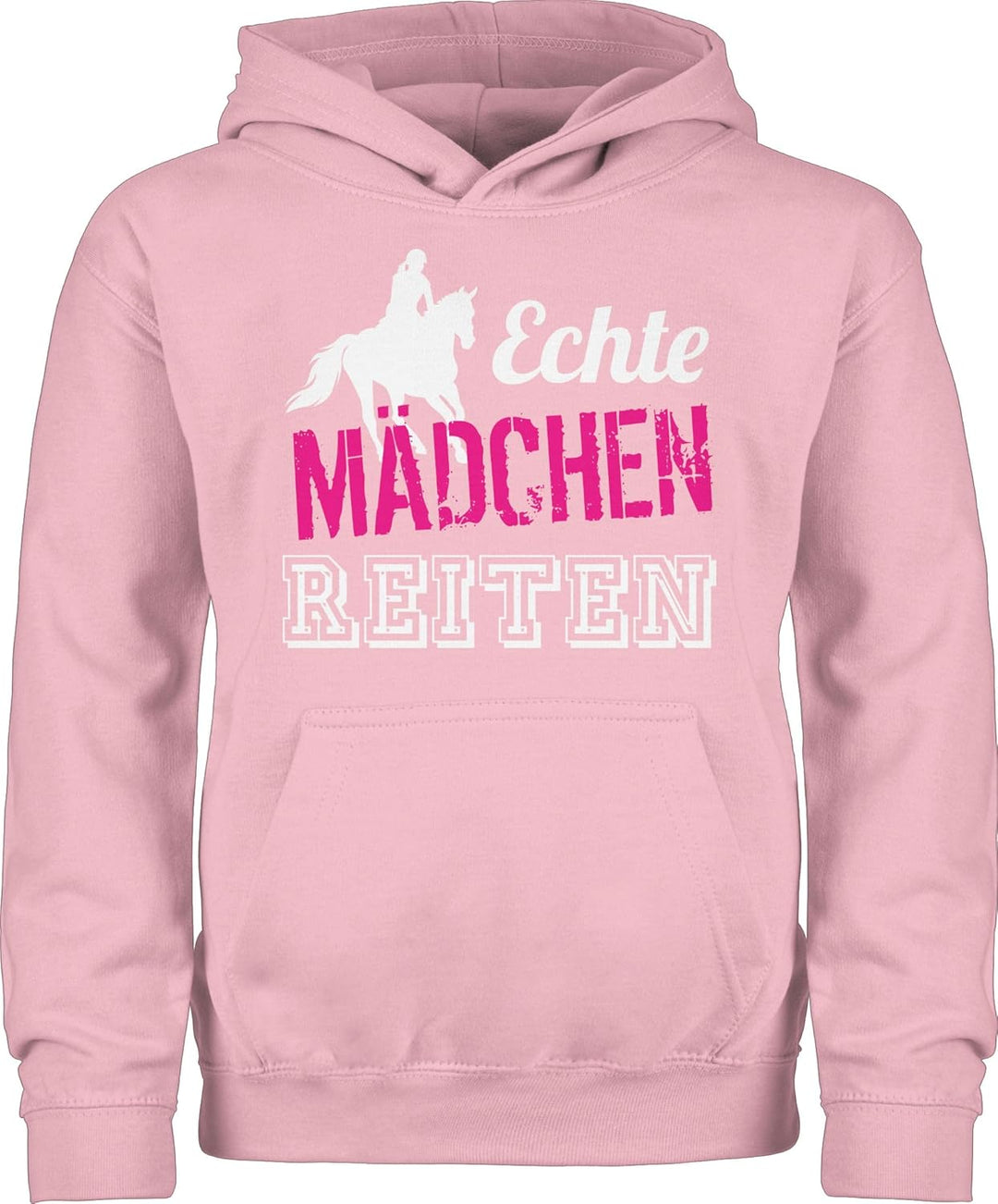 Kinder Hoodie Jungen Mädchen - Pferd Pferde - Echte Mädchen reiten - 128 (7/8 Jahre) - Hellrosa - pf