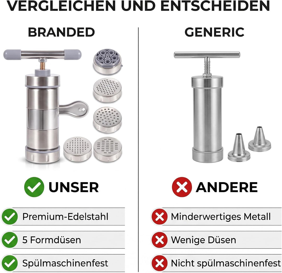 Nudelmaschine, Pastamaker Nudelpressmaschine Edelstahl Manuelle Nudelpresse Mit 5 Formköpfen für fri