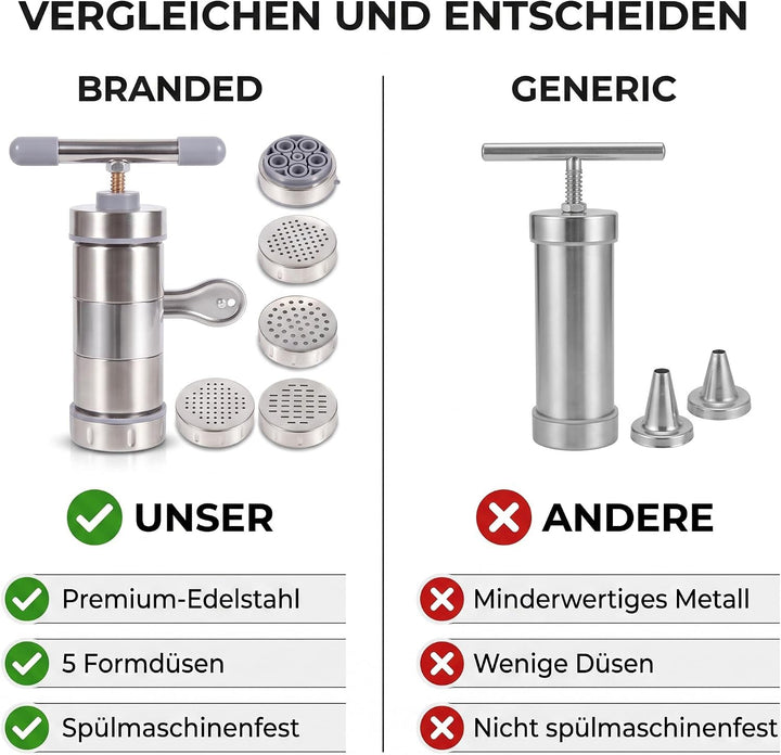 Nudelmaschine, Pastamaker Nudelpressmaschine Edelstahl Manuelle Nudelpresse Mit 5 Formköpfen für fri