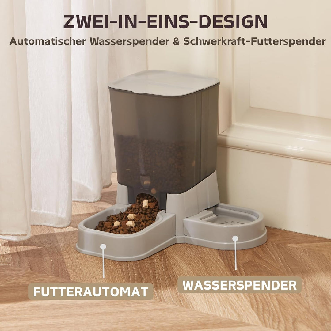Automatischer 2-in-1 Futterautomat für Haustiere, Abnehmbarer Futter und Wasserspender für Katzen un