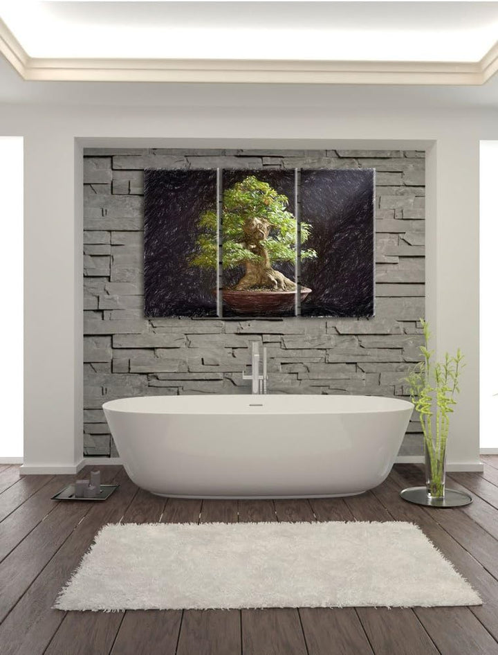 Pixxprint Kleiner Bonsaibaum Bunstift Effekt 3-Teiler Leinwandbild 120x80 Bild auf Leinwand