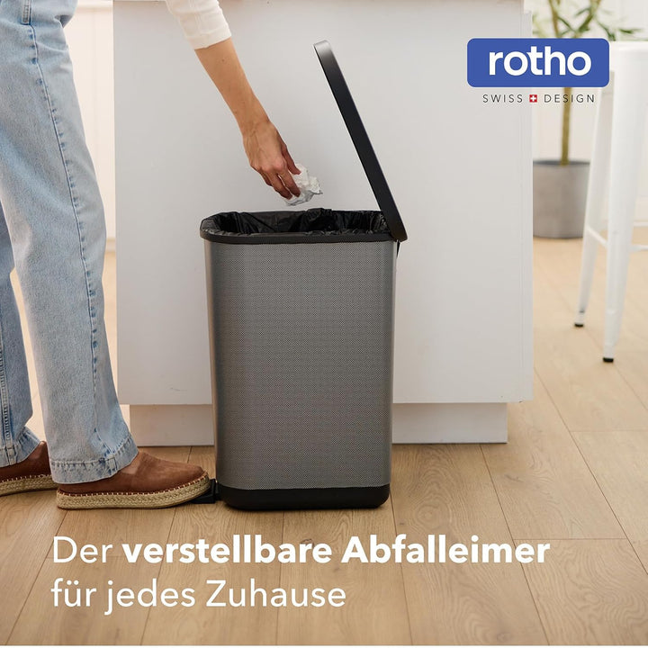 Rotho Orbe Mülleimer 35l mit Deckel und Fusspedal, pflegeleichter Kunststoff, ideal für Küche und Ha