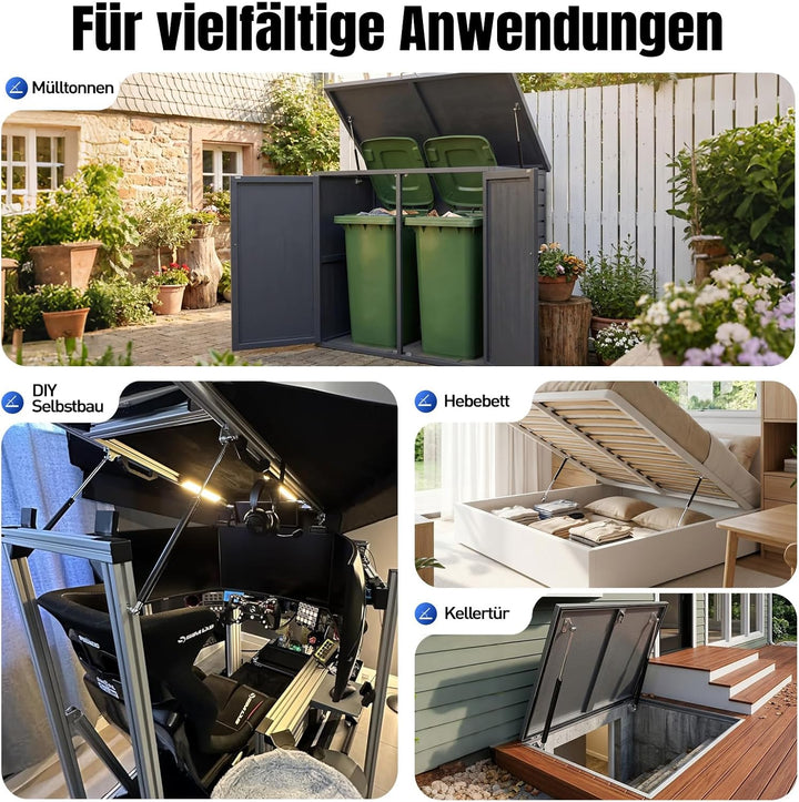 ARANA Gasfedern 635 mm (245 N/25 kg, Typ-L) mit hydraulischem Gasdruckdämpfer, Arm - Betthalterung f