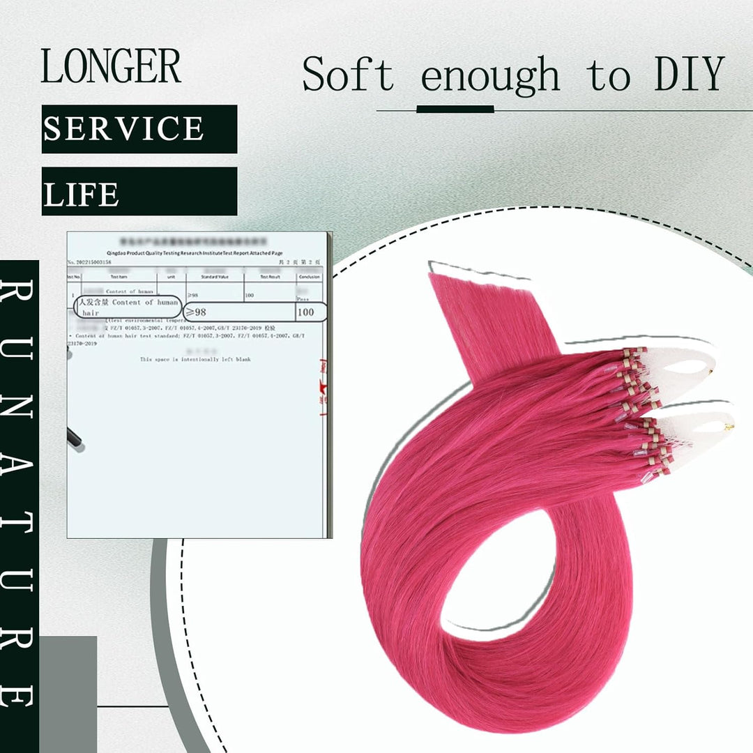 RUNATURE Echthaar Extensions Microring Rosa 50cm Microring Extensions Echthaar 1g Glatt Haarverlänge