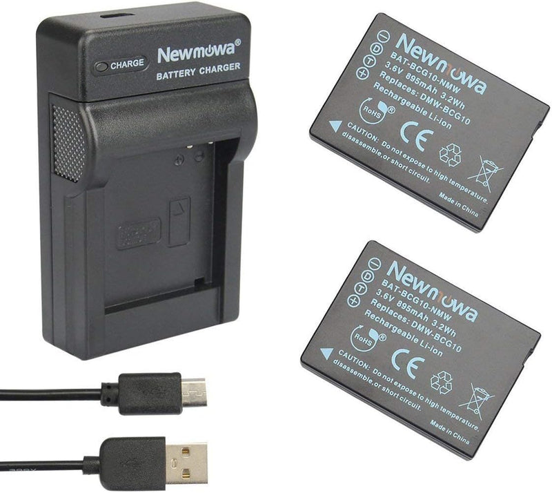 Newmowa Ersatz Akku DMW-BCG10(2er Pack) und tragbar Micro USB Ladegerät Kit für Panasonic DMW-BCG10,