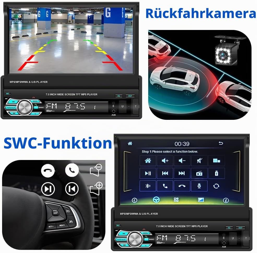 1 Din Autoradio Carplay und Android Auto, Hikity 7 Zoll Bildschirm Bluetooth Freisprecheinrichtung A