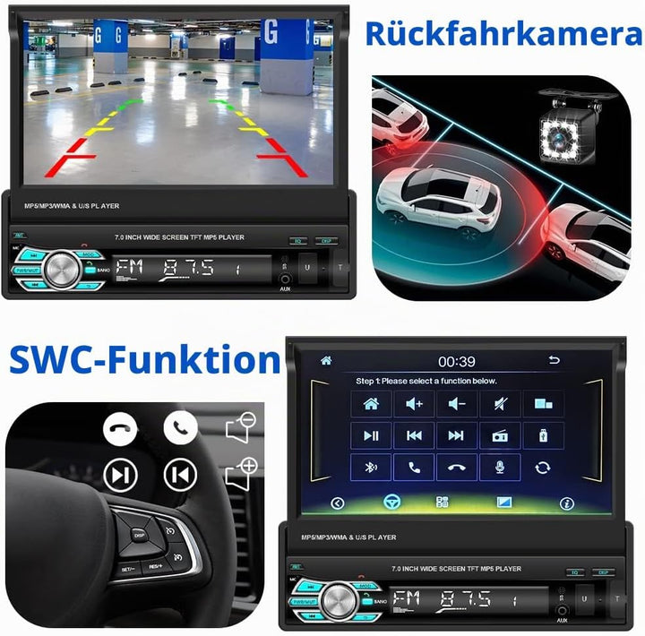 1 Din Autoradio Carplay und Android Auto, Hikity 7 Zoll Bildschirm Bluetooth Freisprecheinrichtung A