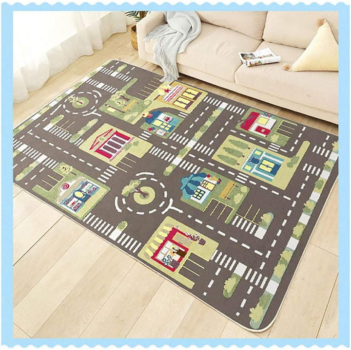 Kinderteppich Spielen Teppich Strasse Auto Tier Universum Blau Grün Grau(100×160cm,39×63inch) 100 *