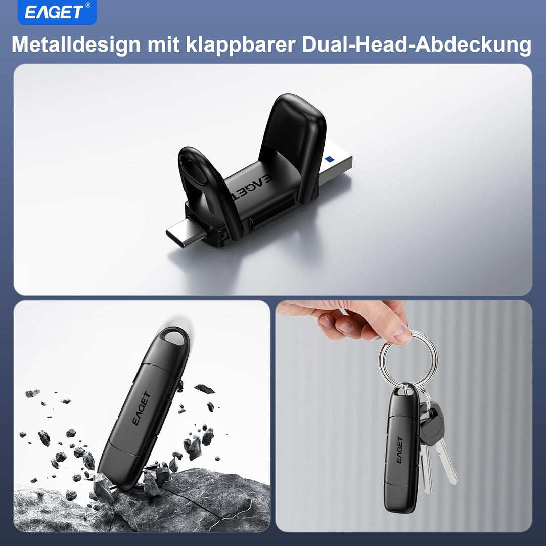 128GB USB C Stick, bis zu 400 MB/s, Dual Drive Typ-C & USB-A, USB 3.2 Speicherstick, Metallgehäuse,