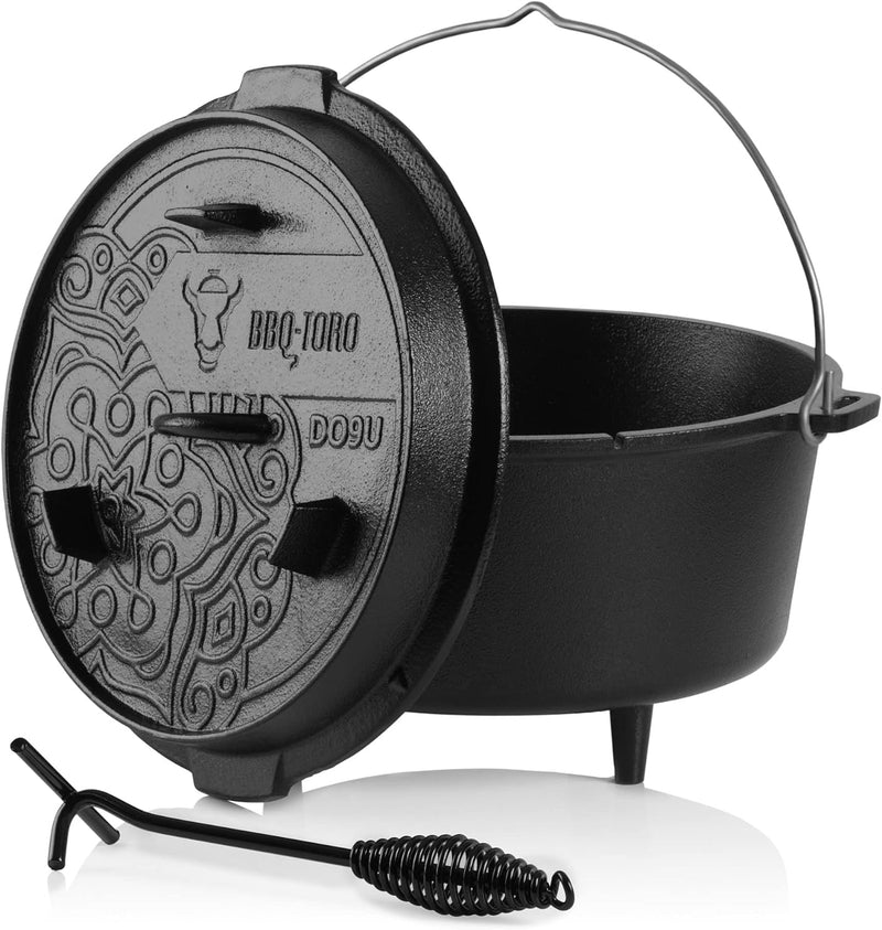 BBQ-Toro Ultimate Dutch Oven mit PRO3+ Beschichtung | 9,0 Liter (DO9U), Topf mit Füssen | bereits ei